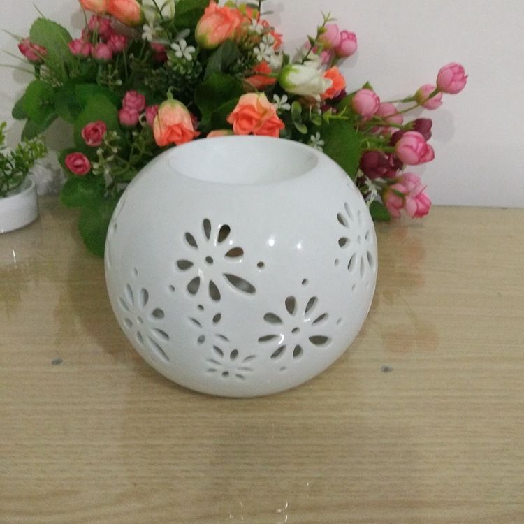 工艺品熏香炉精油灯茶香固体蜡容器德化陶瓷香薰小夜灯白底实物图