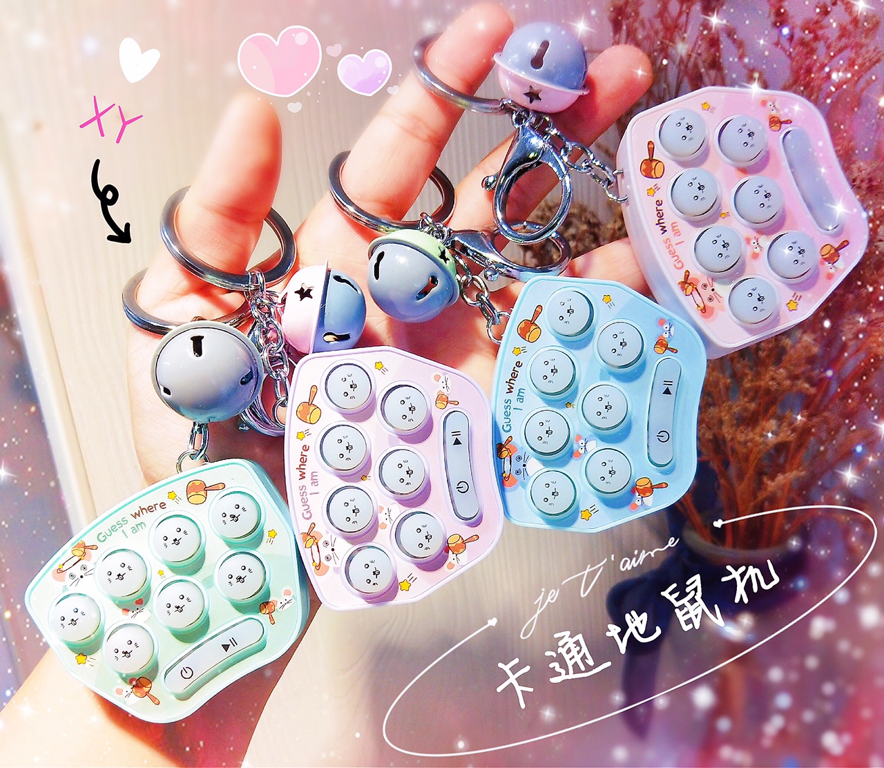 Children's Mini Cartoon Game Machine 8090 After Childhood Nostalgia Retro Puzzle Whack-A-Mole Game Machine Key Chain Pendant full figure