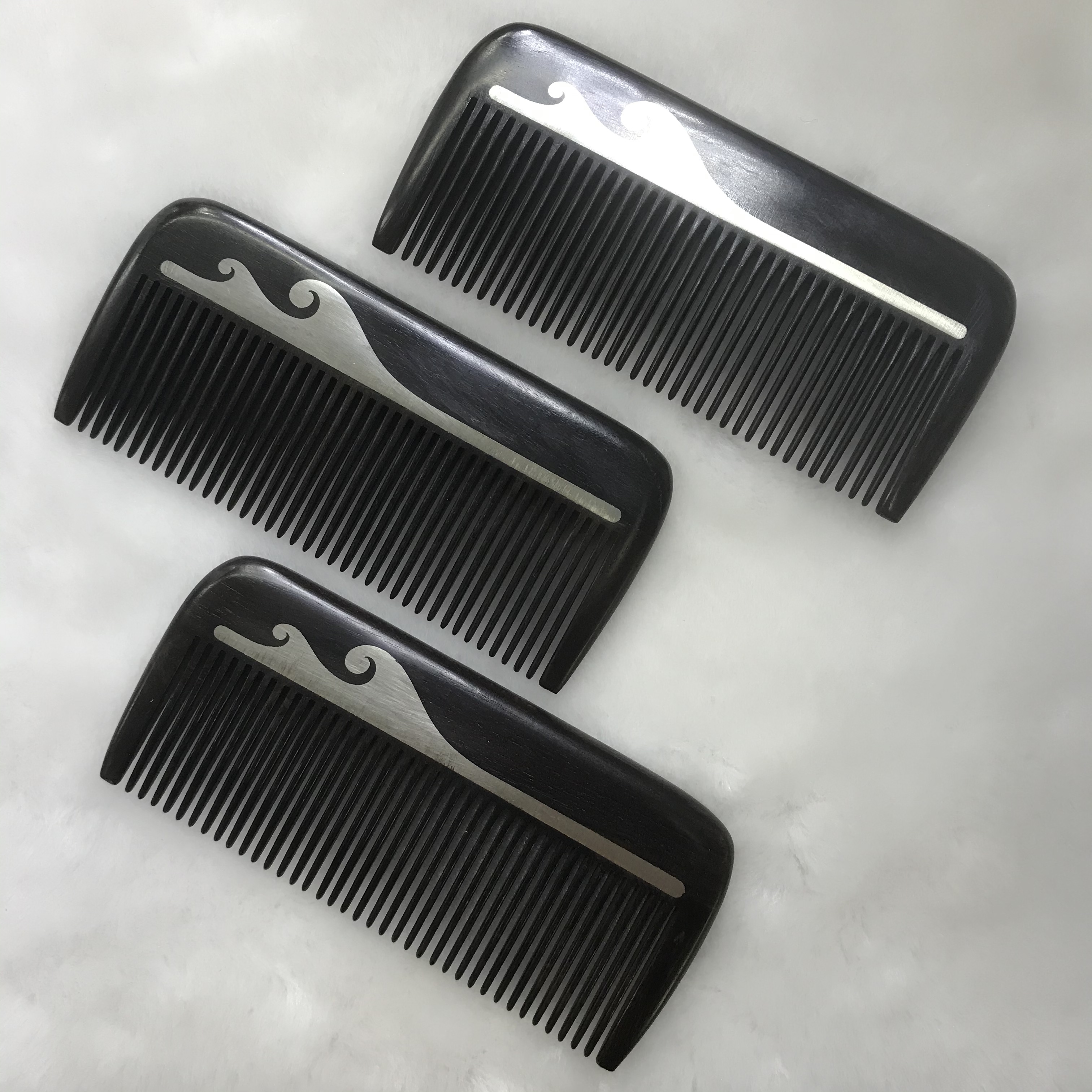 High-end natural wood ebony inlaid copper straight hair comb detail image 1