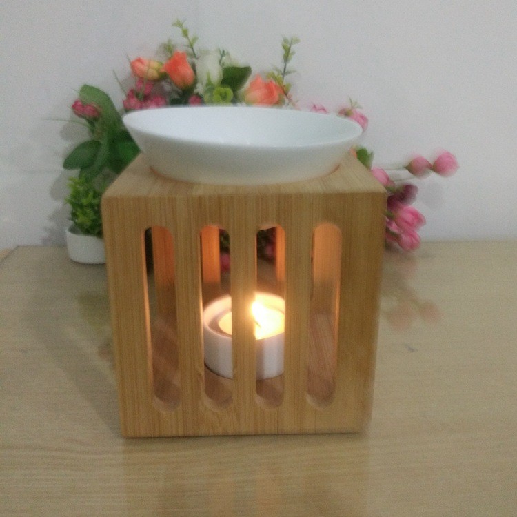 竹制架子陶瓷香薰炉茶蜡固体香蜡家居生活摆饰陶瓷工艺品详情图2