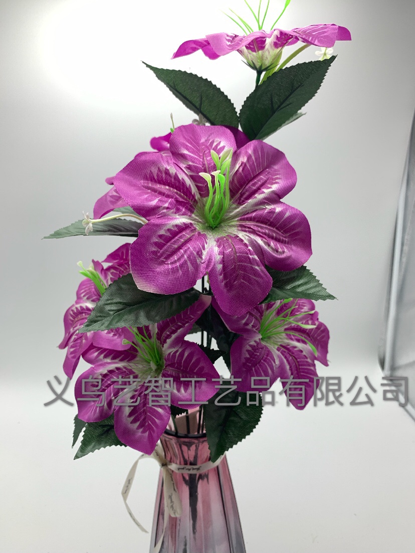 Nine silk-screened six-eared lilies