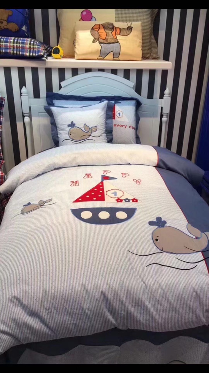 2020新款床上四件套儿童鲸鱼船卡通图