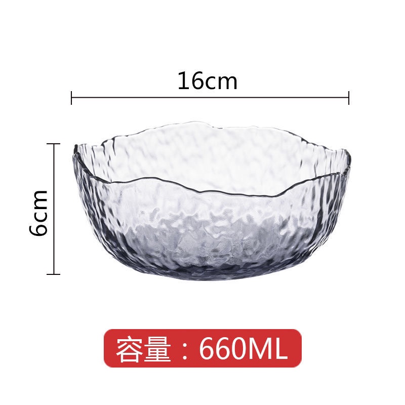 天阳玻璃日式锤纹波浪玻璃碗水果盘蔬菜沙拉碗盘北欧风家用创意网红甜品碗3