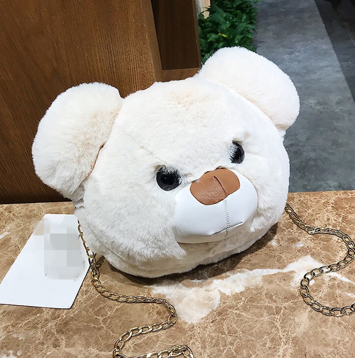 2020 New Super cute bear head fur bag, plush single-shoulder chain bag, fashionable and versatile crossbody bag, Jinquan 0801 booth