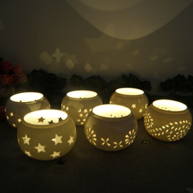 Hollow-out ceramic handicraft solar ceramic pot Japanese classic outdoor gardening LED night light
