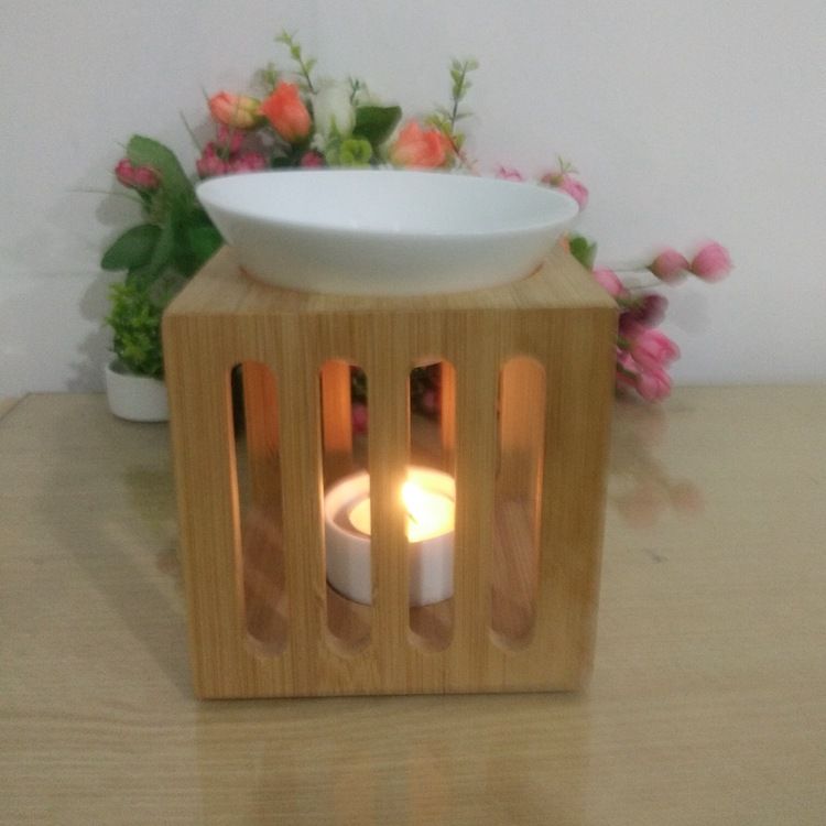 竹制架子陶瓷香薰炉茶蜡固体香蜡家居生活摆饰陶瓷工艺品