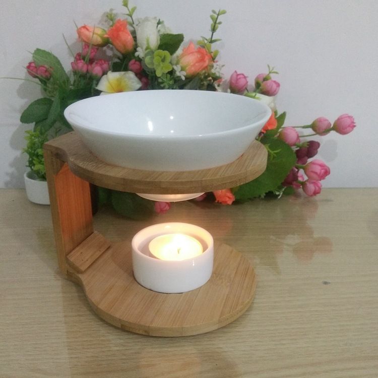 竹制架子陶瓷香薰炉茶蜡固体香蜡家居生活摆饰陶瓷工艺品细节图