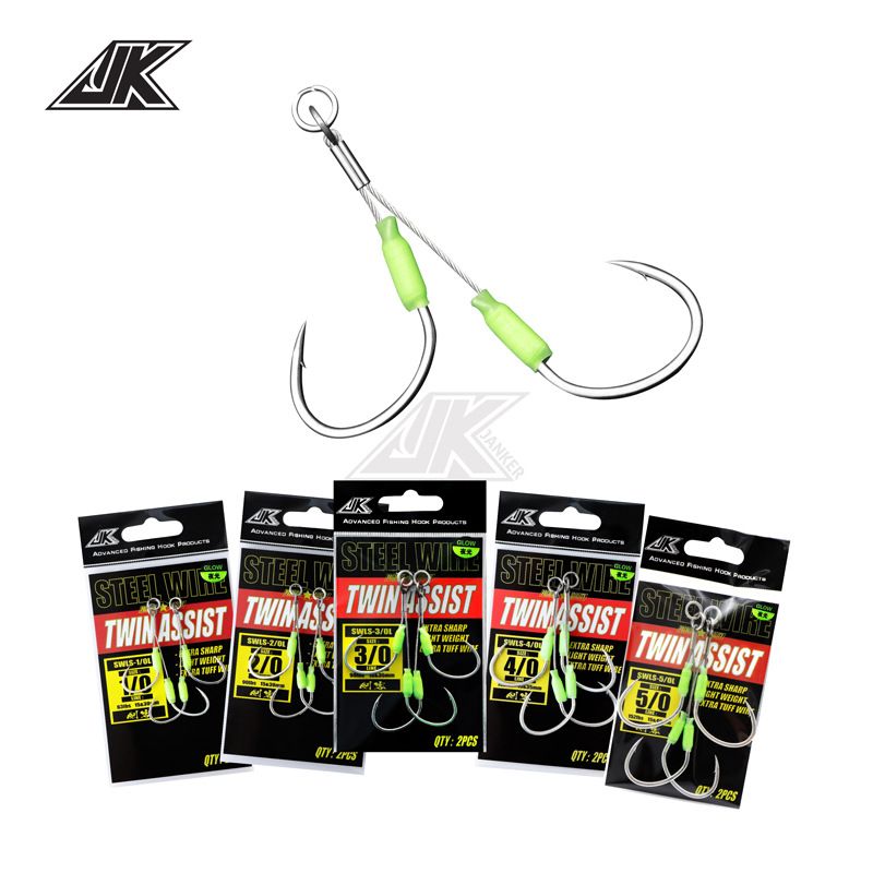 JK luminous slowly rocking iron plate hook stainless steel wire hook fluorescent lead fishing hook deep sea boat fishing anti-bite hand binding Luya double hook SWLS Item Picture