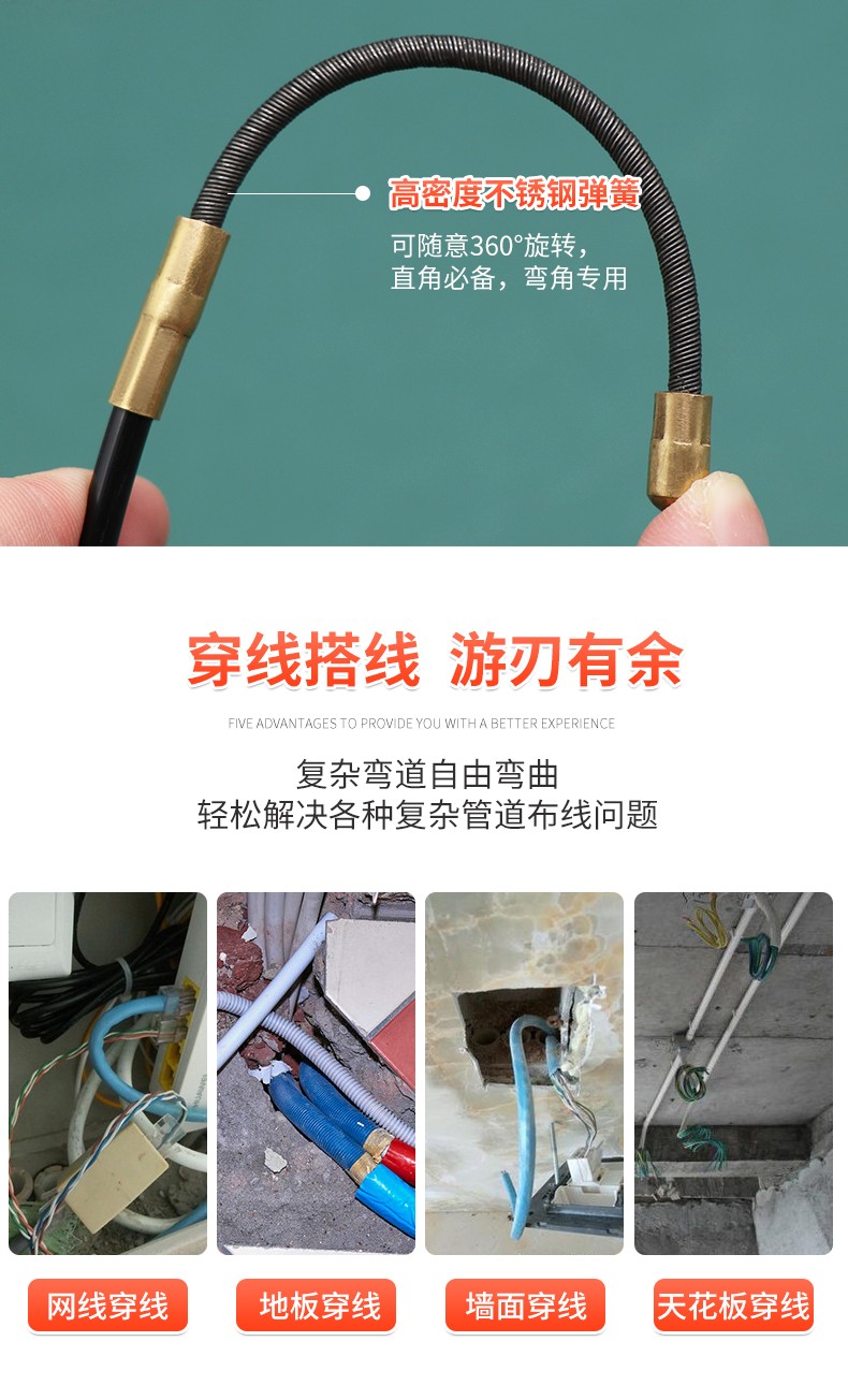 电工穿线器黑色尼龙穿墙线管道暗线穿管器引线器电线放串线拉线器详情图11