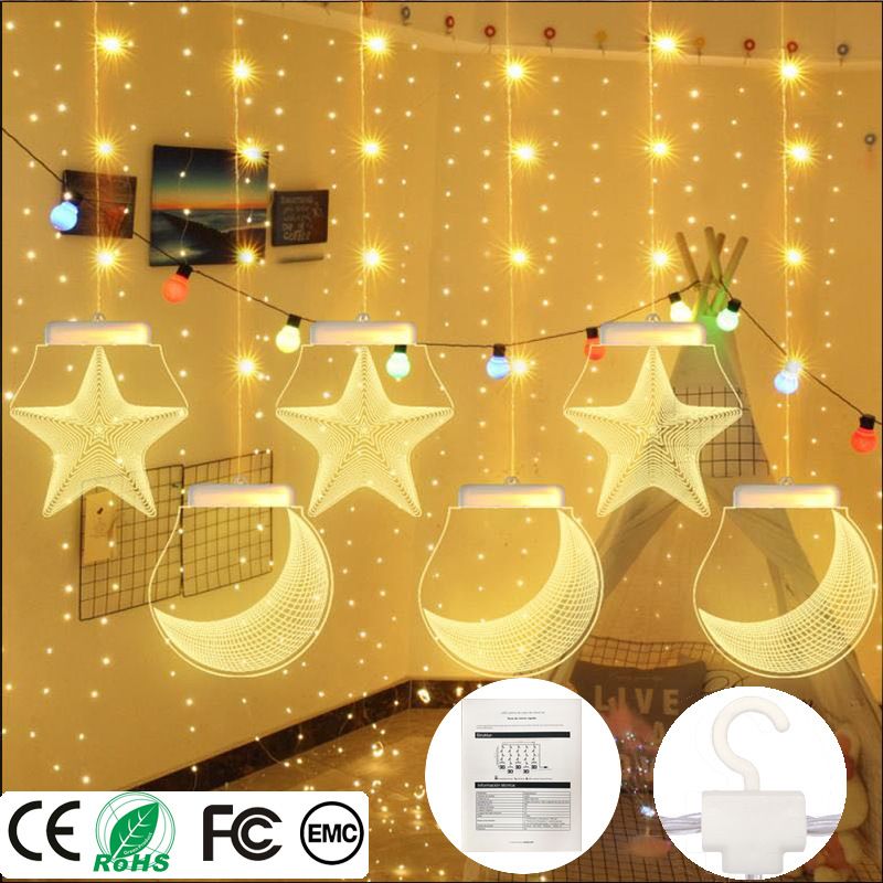 Amazon star lights Christmas decorations LED lights string five-pointed star curtain lights sky Star holiday lights