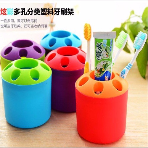 创意桌面圆筒笔筒牙膏牙刷筒收纳盒牙刷座大号糖果色便携式牙刷架产品图