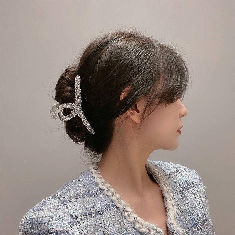 Full drill pearl hairpin the back of the head grasping clip large shark clip temperament versatile hair clip coils hair hair accessories thumbnail