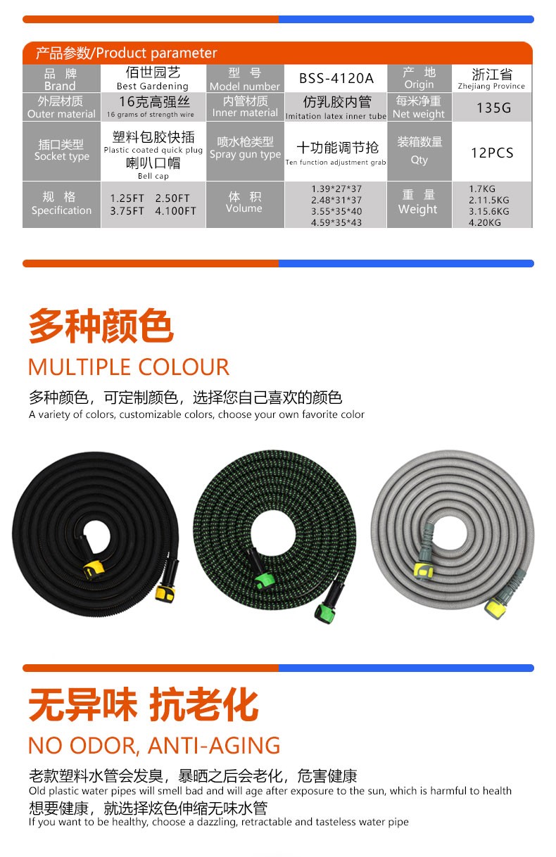 佰世园艺洗车水枪伸缩管 家用洗车浇花水管高压水枪工具套装批发详情图3