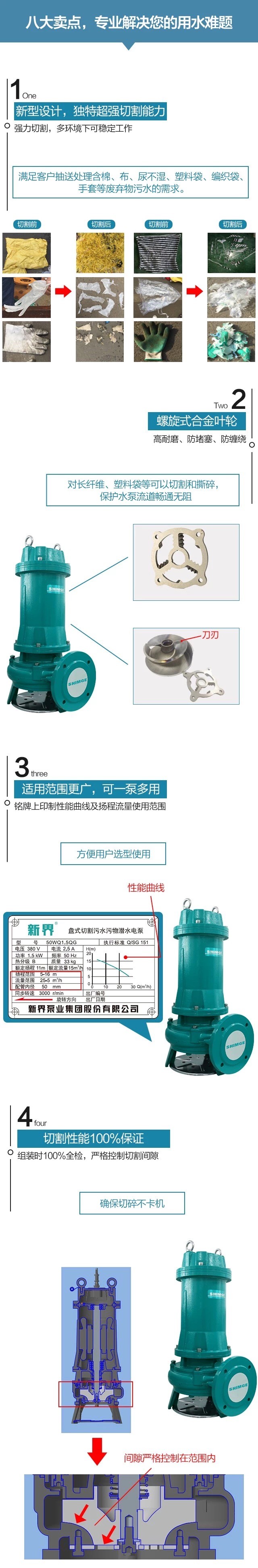 新界水泵切割式污水泵380V工业污水潜水泵家用化粪池抽粪排污泵详情2