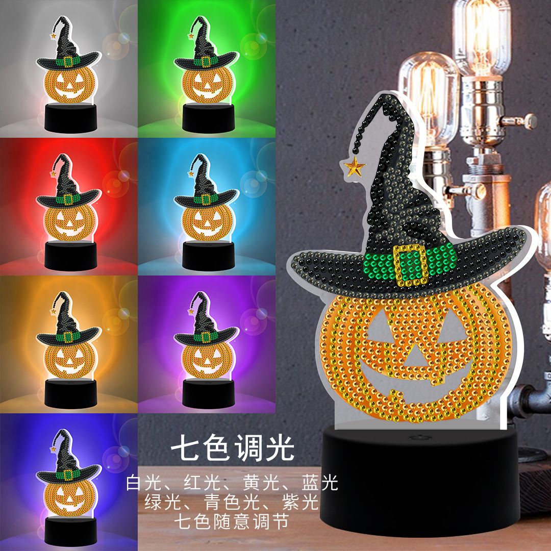 3D Acrylic luminous Night Light USB Creative Acrylic Atmosphere Touch light Diamond Painted Halloween pumpkins