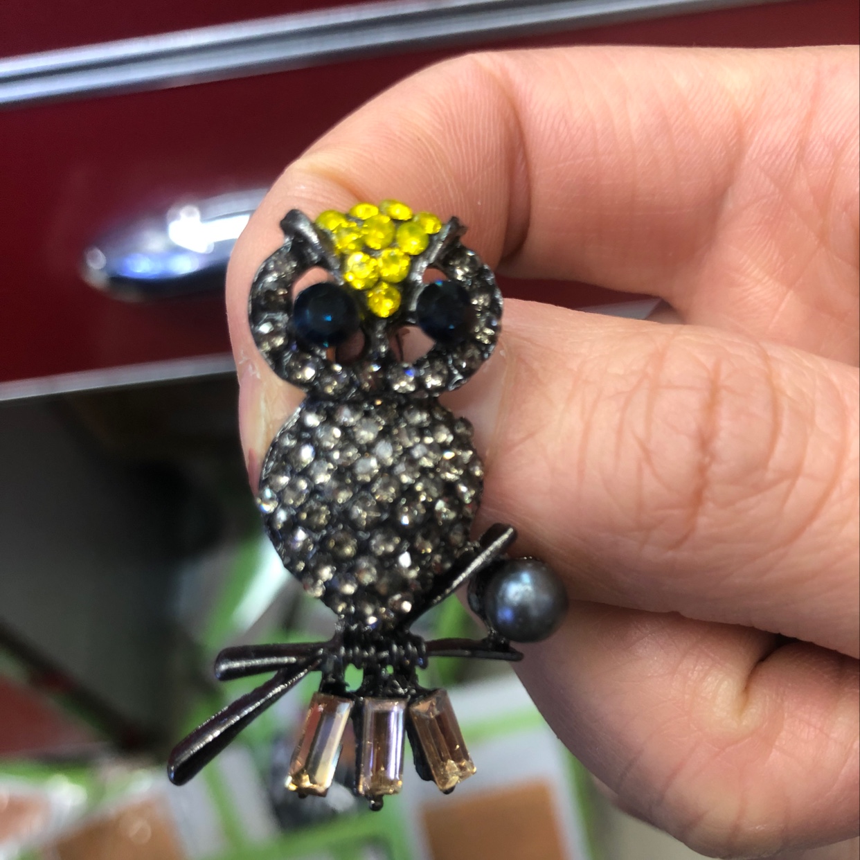 猫头鹰灰珍珠胸针细节图