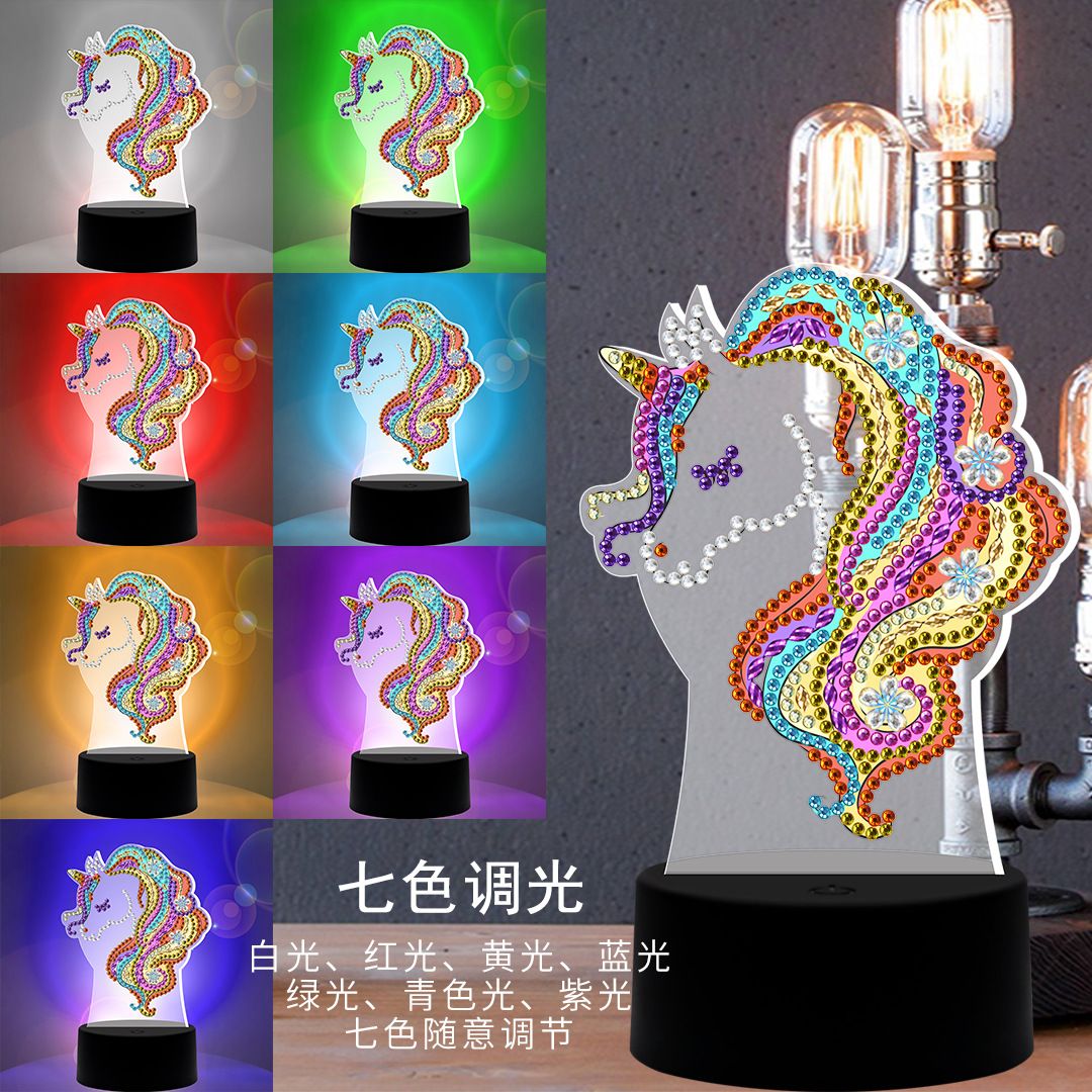 创意新款小夜灯5D钻石画亚克力3D礼品台灯LED七彩变色触摸usb夜灯