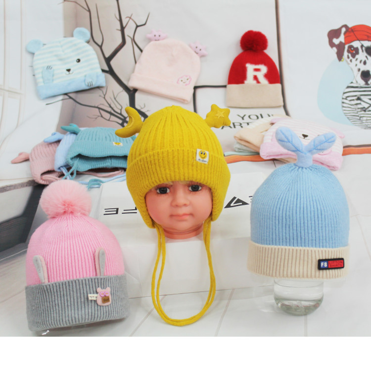 Baby Knitted Cap With Cotton Ear Protection Item Picture