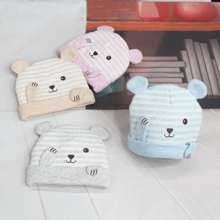 Cotton Striped Bear Hat For Babies