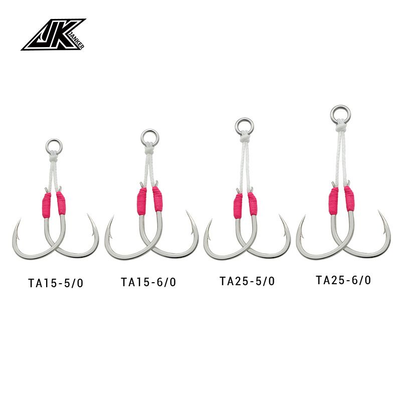 JK Swordman slow rocking iron plate double hook Kevlar 5/0 lead fishing hook South oil tanker GT golden gun Luja iron plate hook 6/0 Specification drawing