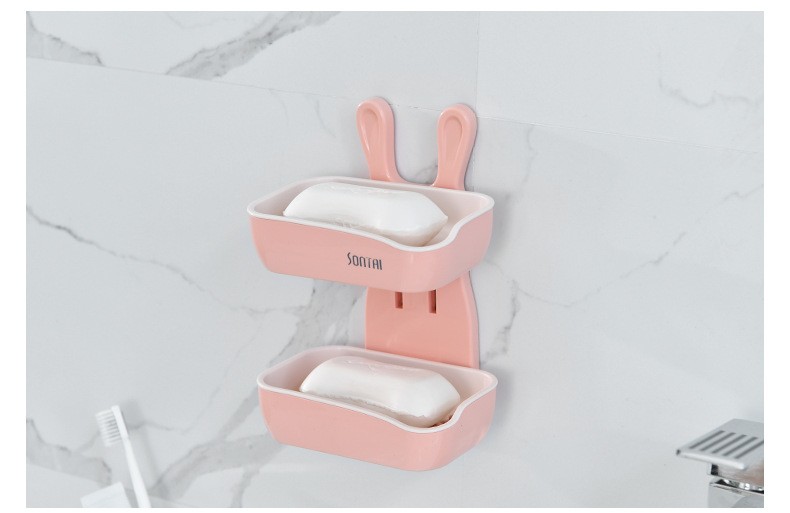 时尚创意小白兔造双层皂盒 简单方便免打孔无痕贴居家卫浴肥皂盒详情图12