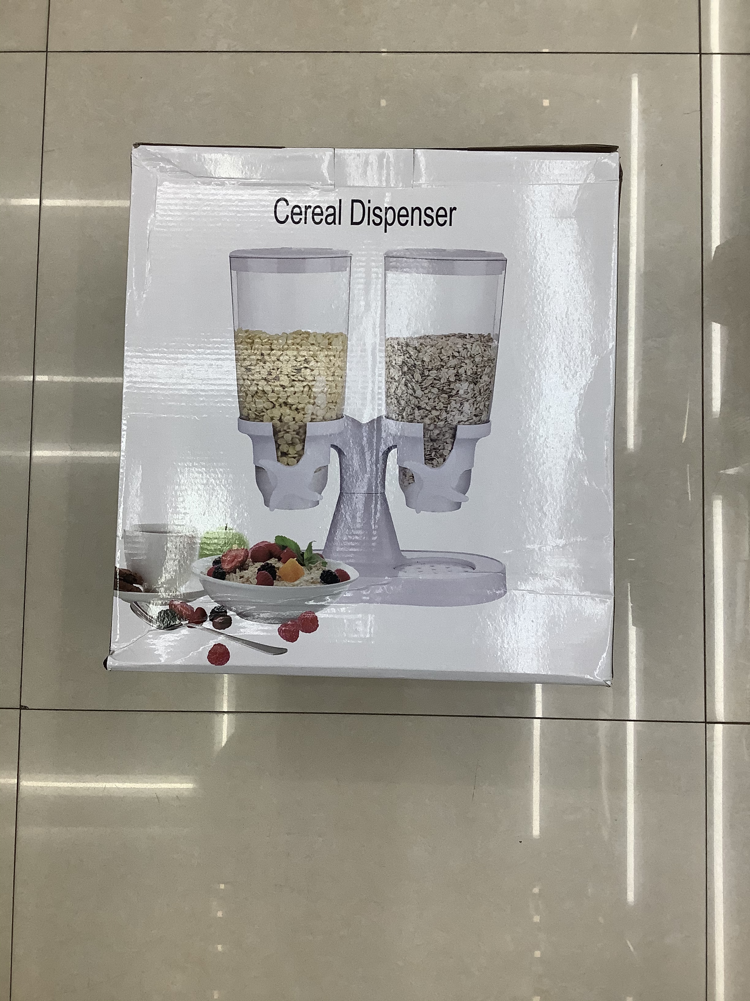 New double-bucket upright white plastic cereal machine for food storage