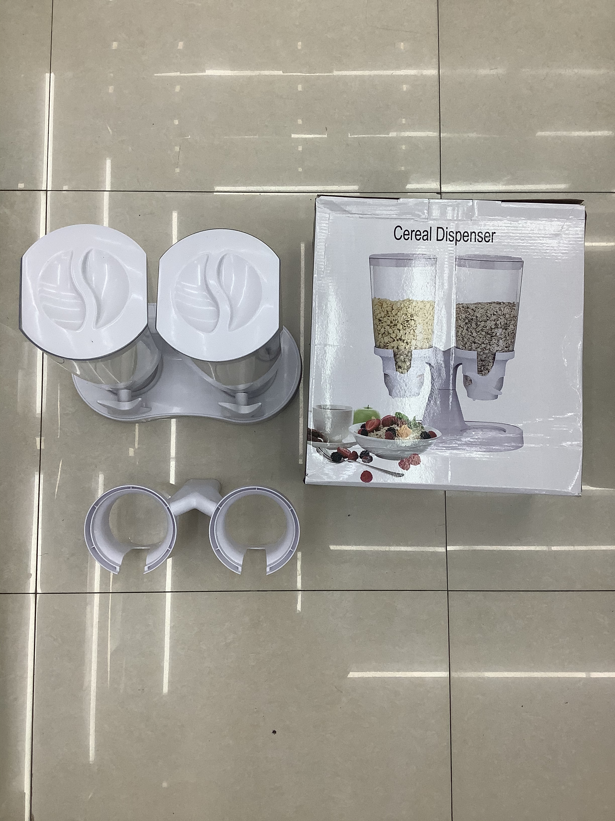New double-bucket upright white plastic cereal machine for food storage