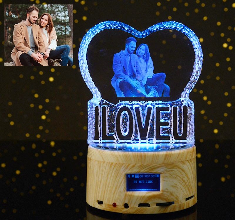 Crystal LOVE Woodgrain Bluetooth music box DIY photo 3D figure carving custom creative gifts cross-border only full figure