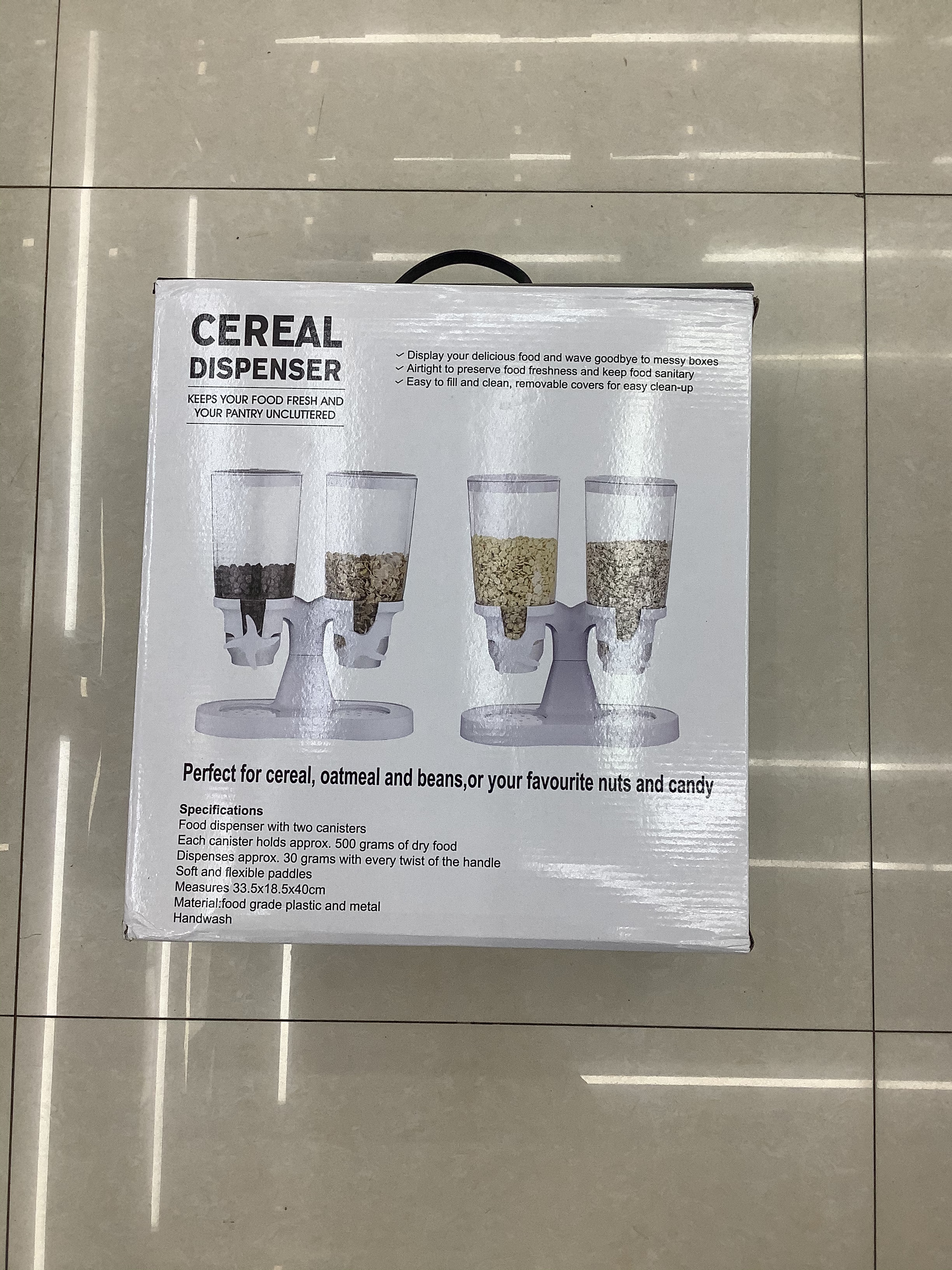 New double-bucket upright white plastic cereal machine for food storage
