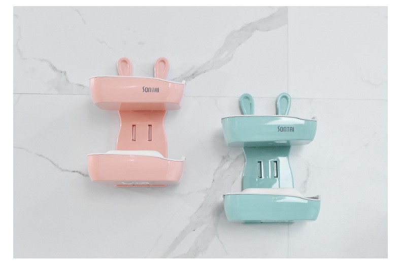 时尚创意小白兔造双层皂盒 简单方便免打孔无痕贴居家卫浴肥皂盒详情图13