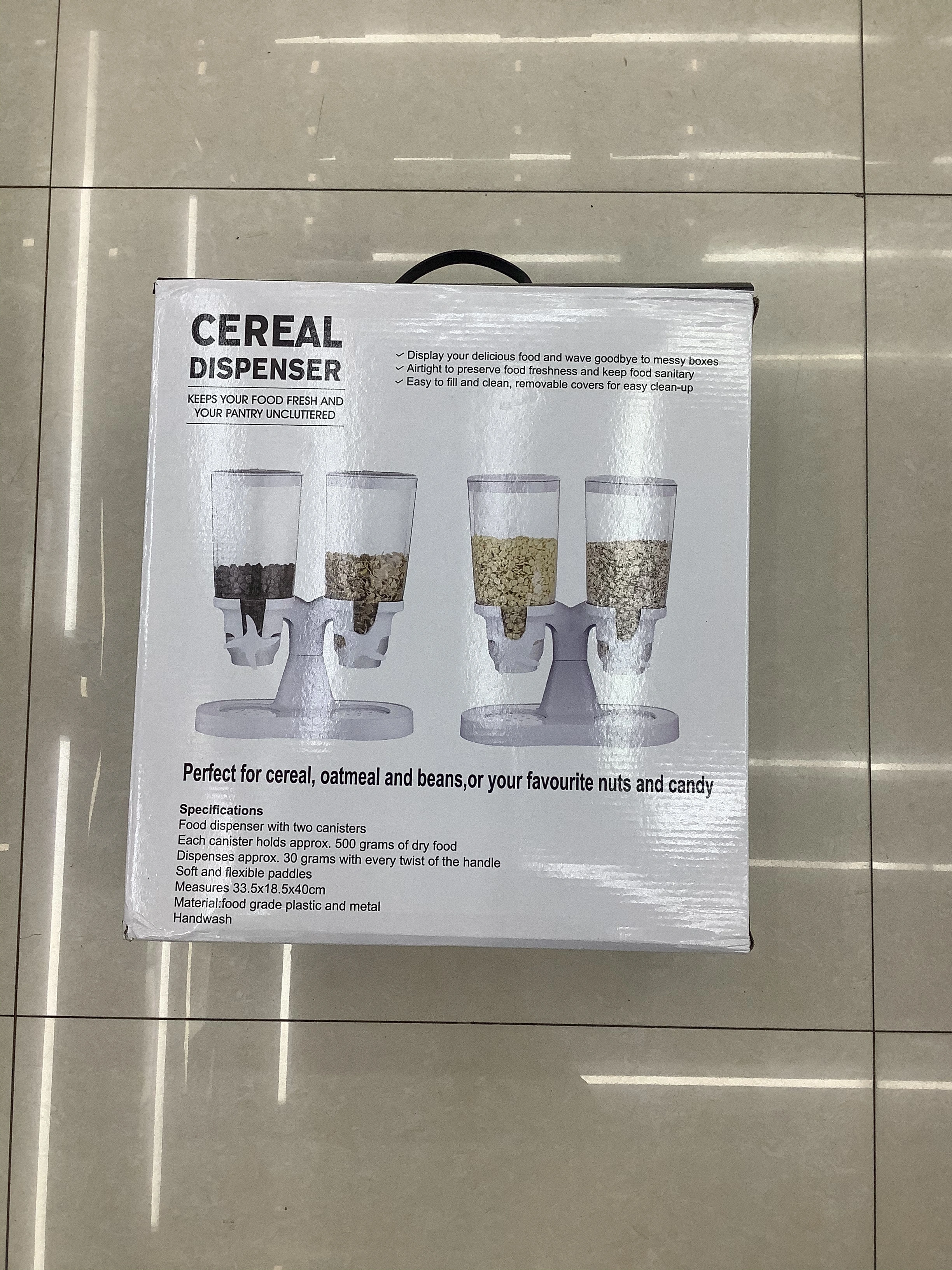 New double-bucket upright white plastic cereal machine for food storage detail image 2