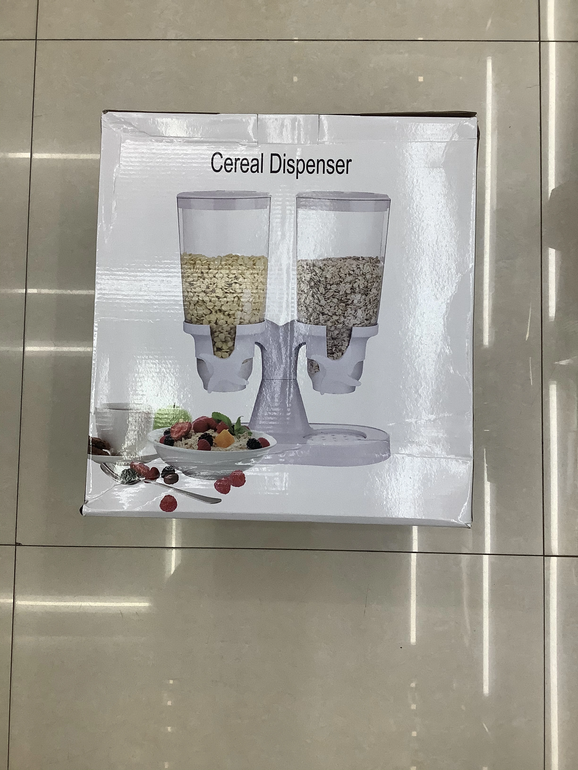 New double-bucket upright white plastic cereal machine for food storage detail image 1