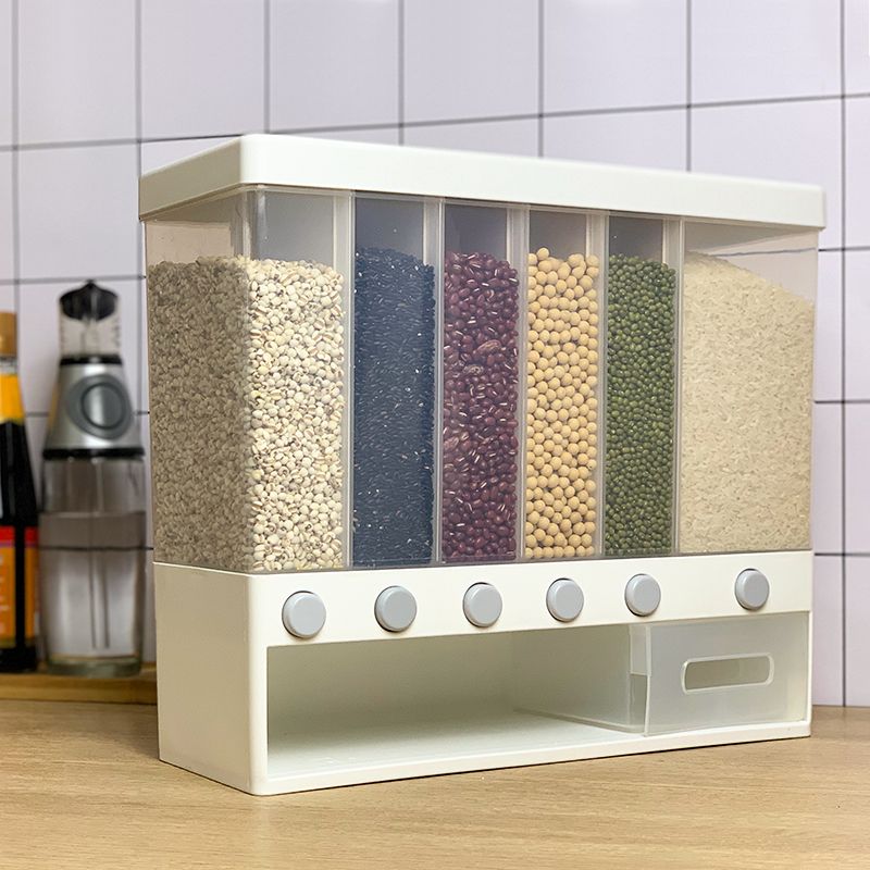Five-grain storage box, compartments, grain storage tank, sealed kitchen beans, plastic transparent rice bucket, wall-mounted Item Picture