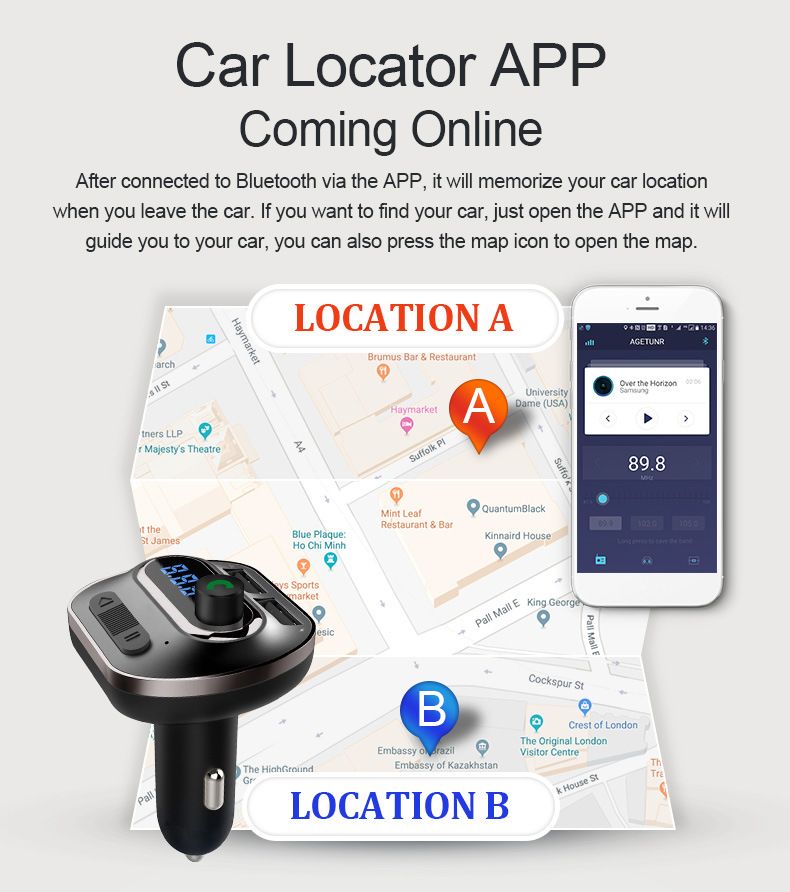 New T19 car bluetooth MP3 car player FM transmitter smart car search hands-free phone