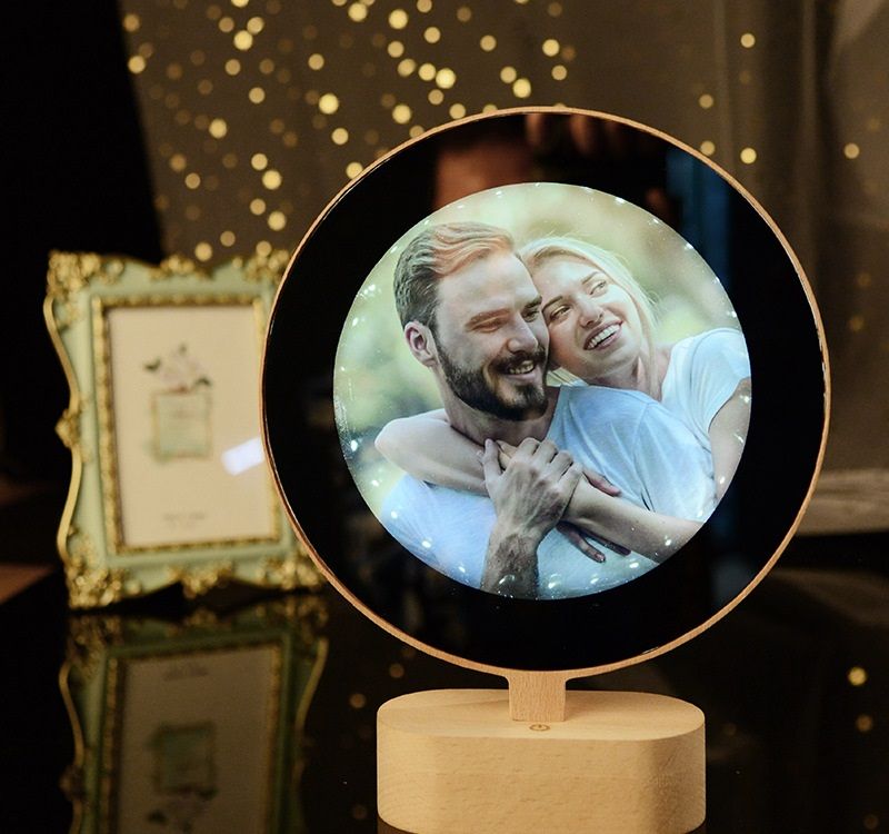 New solid wood photo frame Mirror Light Off light on Wood photo frame birthday gift DIY photo custom makeup mirror