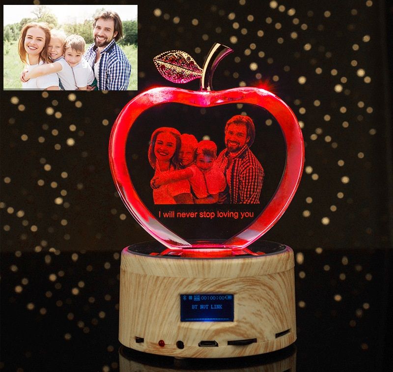 Creative gift MAMA Crystal LOVE Bluetooth Music Box DIY photo 3D carved figures customized cross-border exclusive Specification drawing