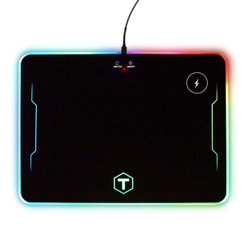 无线充鼠标垫RGB幻彩硬质软垫超大发光鼠标垫白底实物图