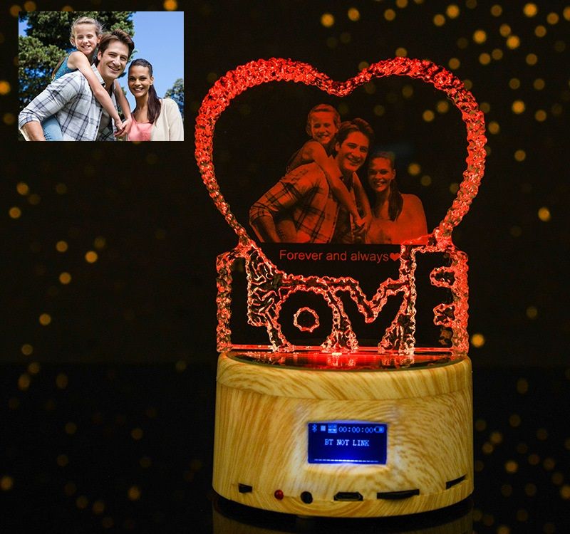 3D内雕水晶LOVE蓝牙音乐盒diy照片定制创意礼品生日礼物跨境专供