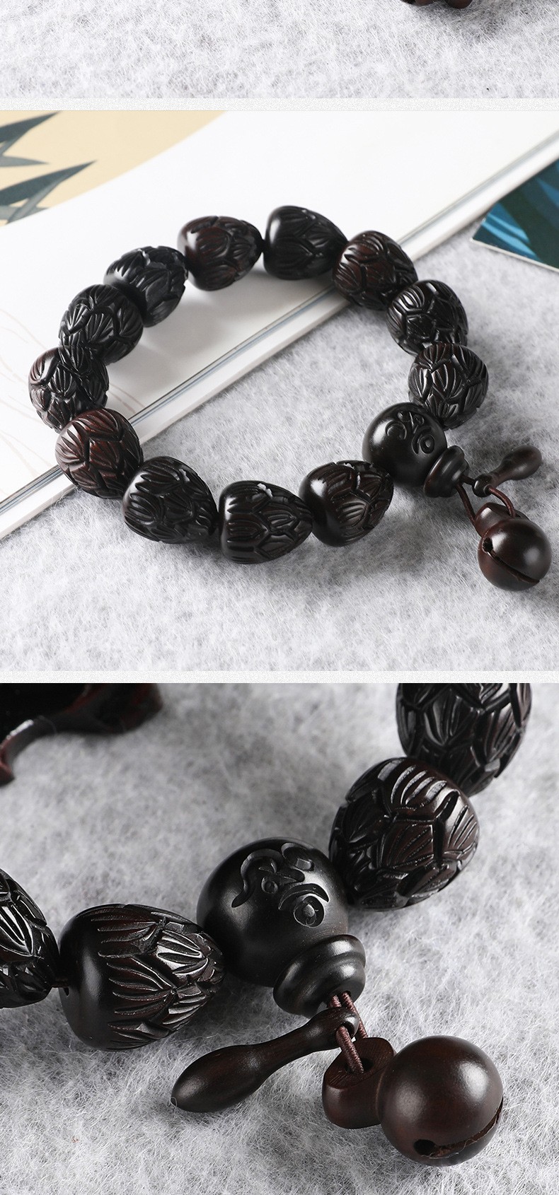 雷击木手串枣木雕刻莲花款木制文玩念珠手饰厂家直销详情图3