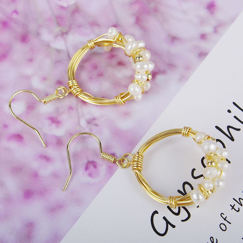 Original Natural Baroque Natural Pearl Hand-Made 14K Gold Injection Thread Silver Hook Earrings Fashion Personality Accessories details Picture