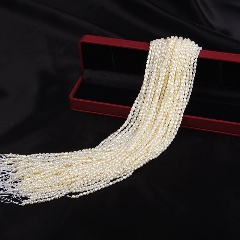 3.2-3.5Mm Rice Bead Necklace Rice Shaped Natural Freshwater Pearl Semi-Finished Material Diy Accessories Fashion Trend Light Item Picture