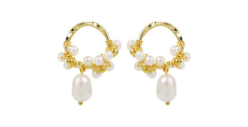 In 2020, 14K Gold Hand-Wound Natural Freshwater Pearl S925 Silver Stud Earrings undefined