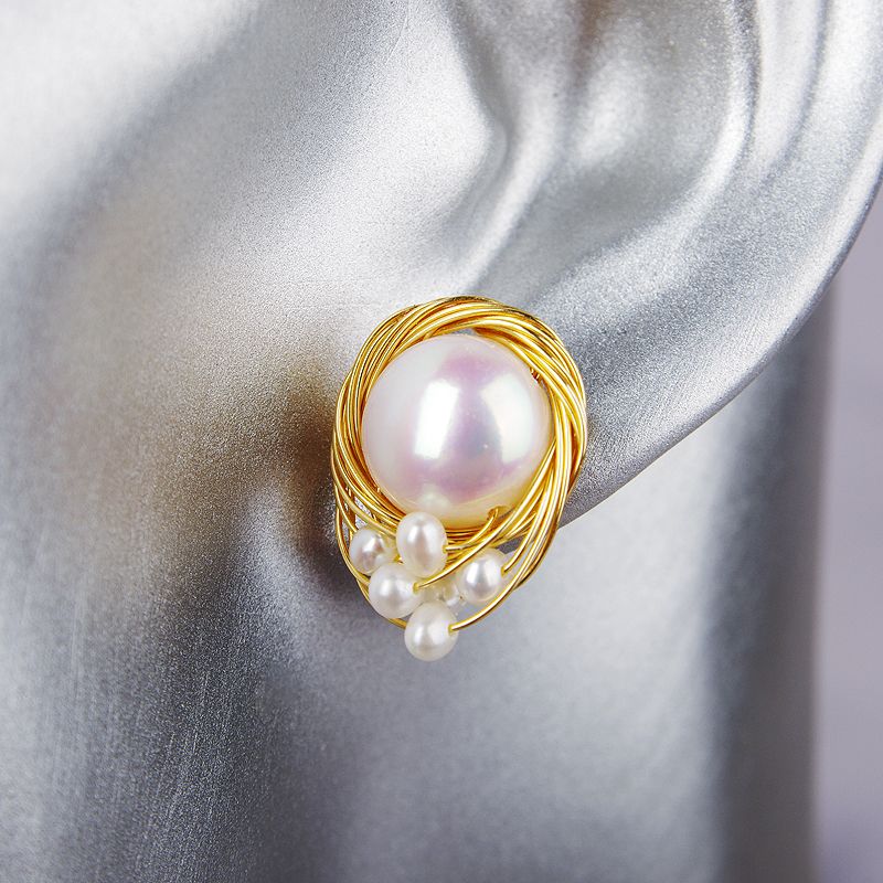 In 2020, The 14K Gold Injection Hand-Wound Natural Freshwater Pearl S925 Silver Needle Specification drawing