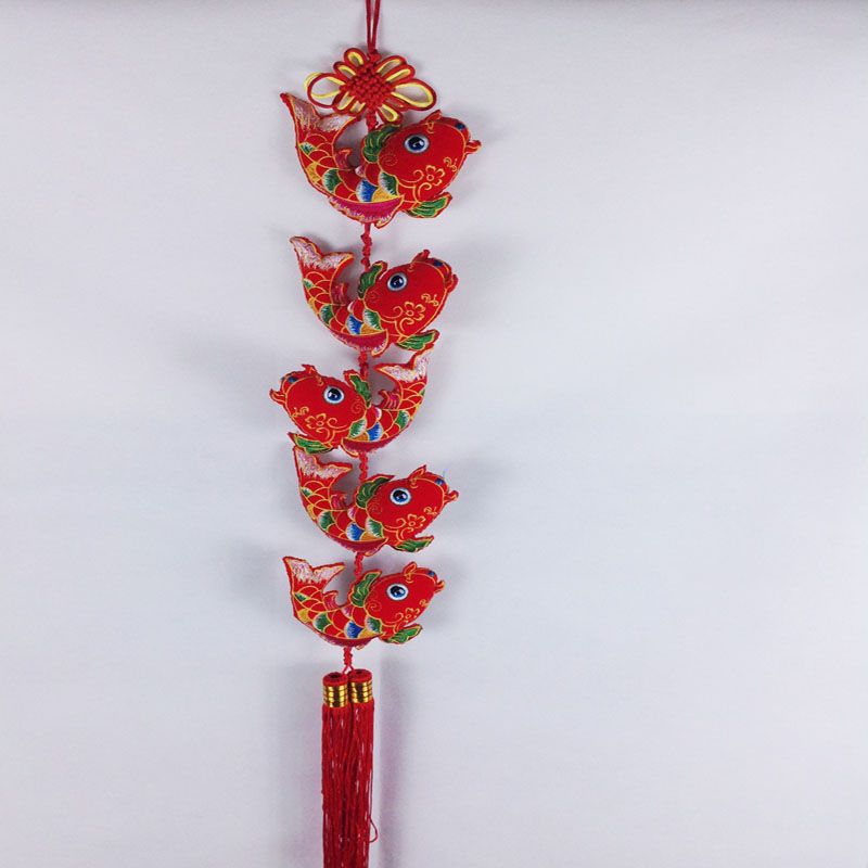 墨香工艺新年喜庆挂饰5个鲤鱼串过年春节挂件商场装饰乔迁新房布艺工艺品