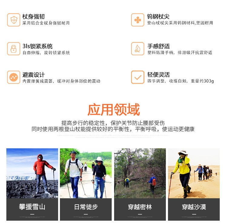 7B带护腕户外野营登山杖，步行杖，滑雪杖详情18