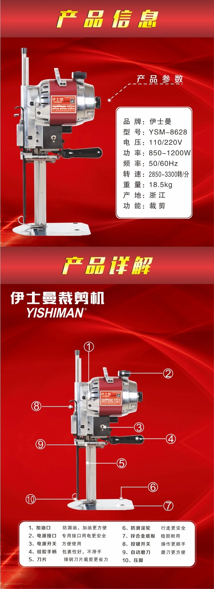 Eastman 1000W 12-inch electric scissors detail image 2