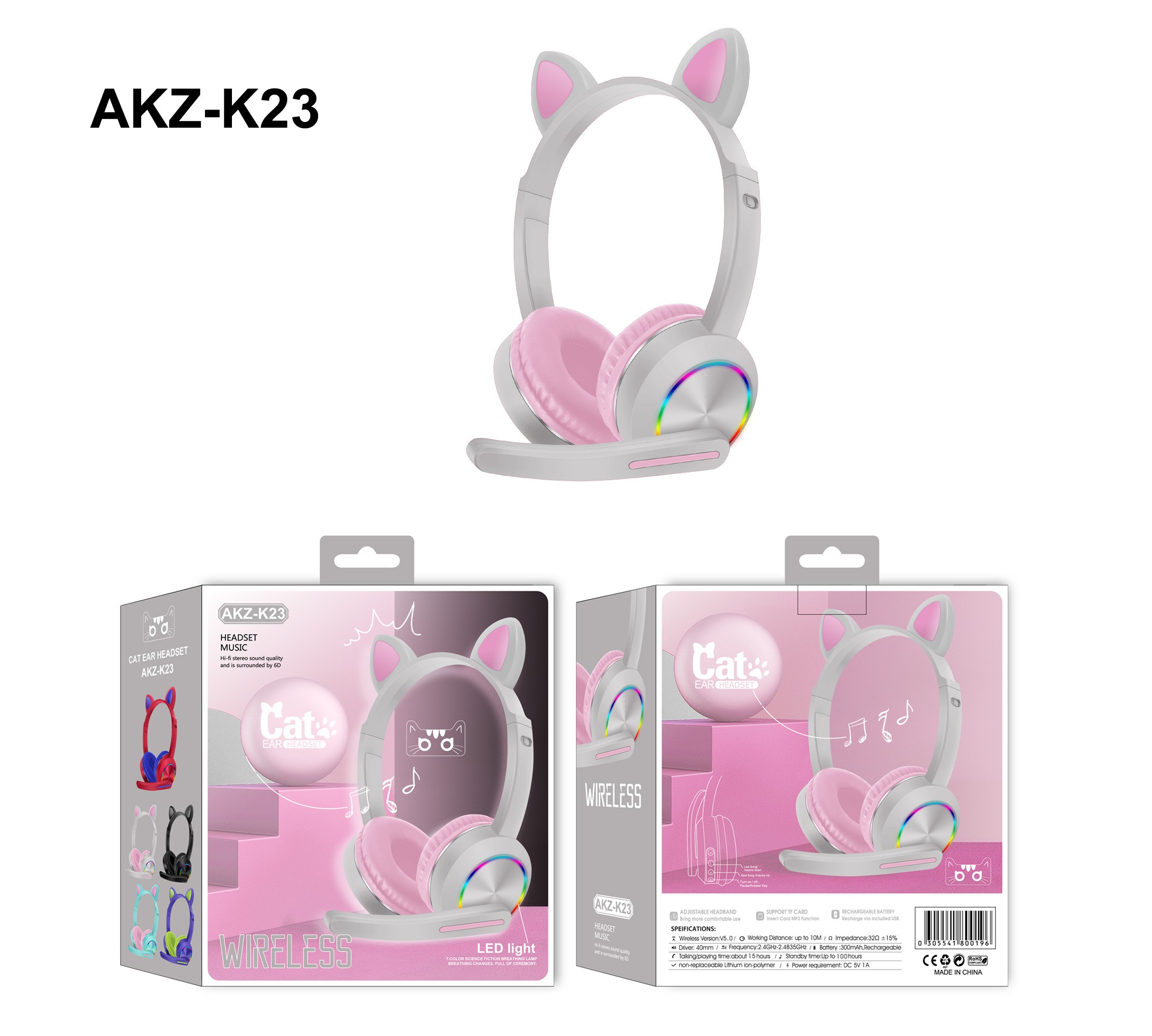 Cat Ear Bluetooth Over-ear K23 Fashionable Headphones detail image 5