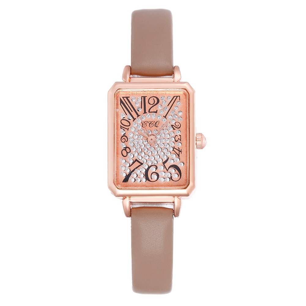 A small square watch with full diamonds and a fine leather strap for women is a bestseller on Douyin detail image 3
