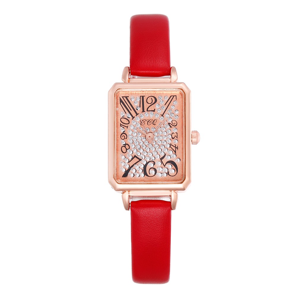 A small square watch with full diamonds and a fine leather strap for women is a bestseller on Douyin detail image 4