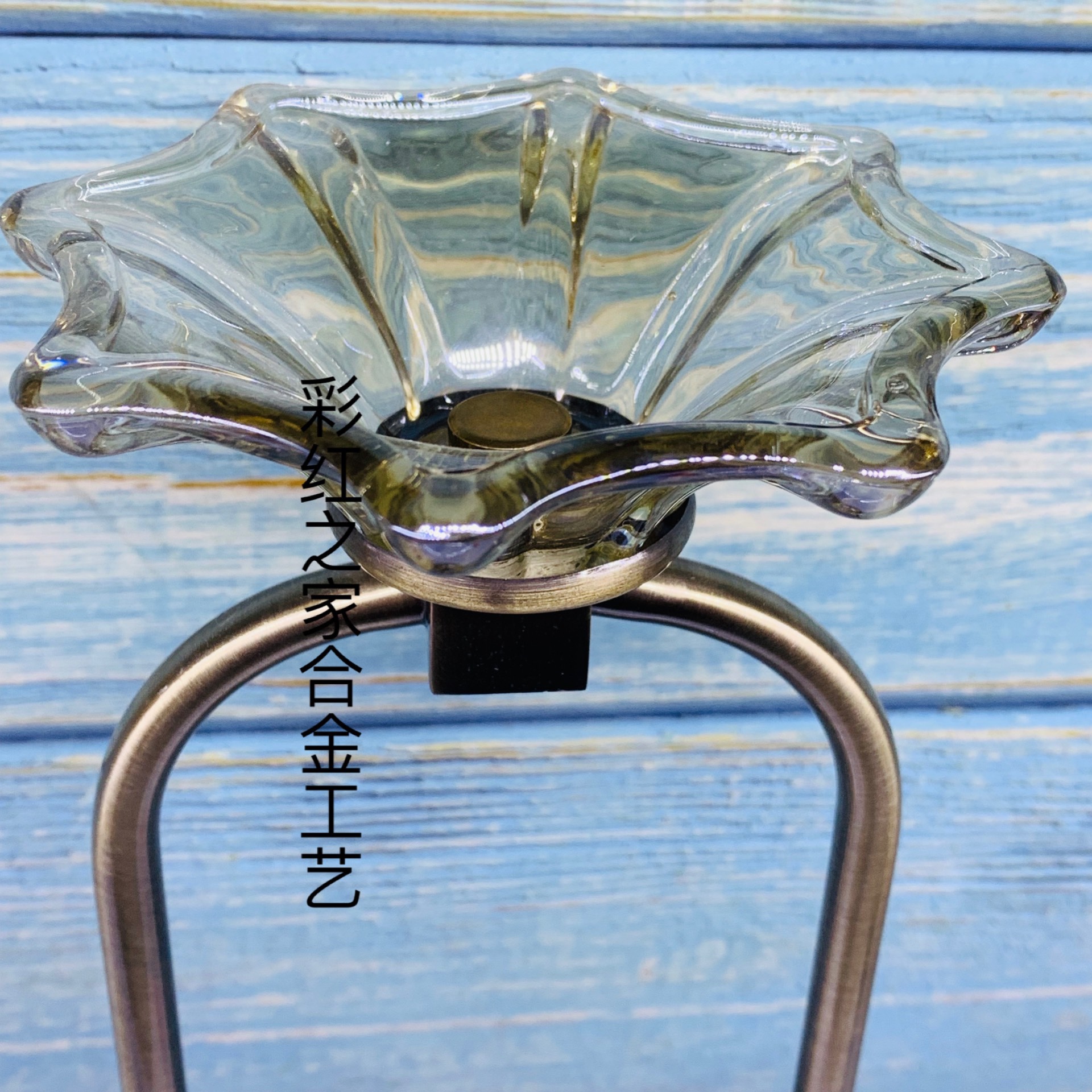 奢华美式餐桌样板房软装饰摆设 欧式餐桌客厅电视柜玻璃金属烛台高42详情图3